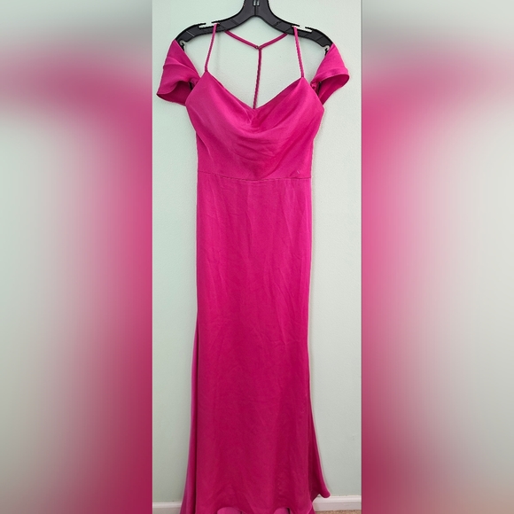 Vera Wang Bride Muriel Satin Open-Back Gown Dress Pink/ Fuchsia Size 4 - Picture 10 of 16